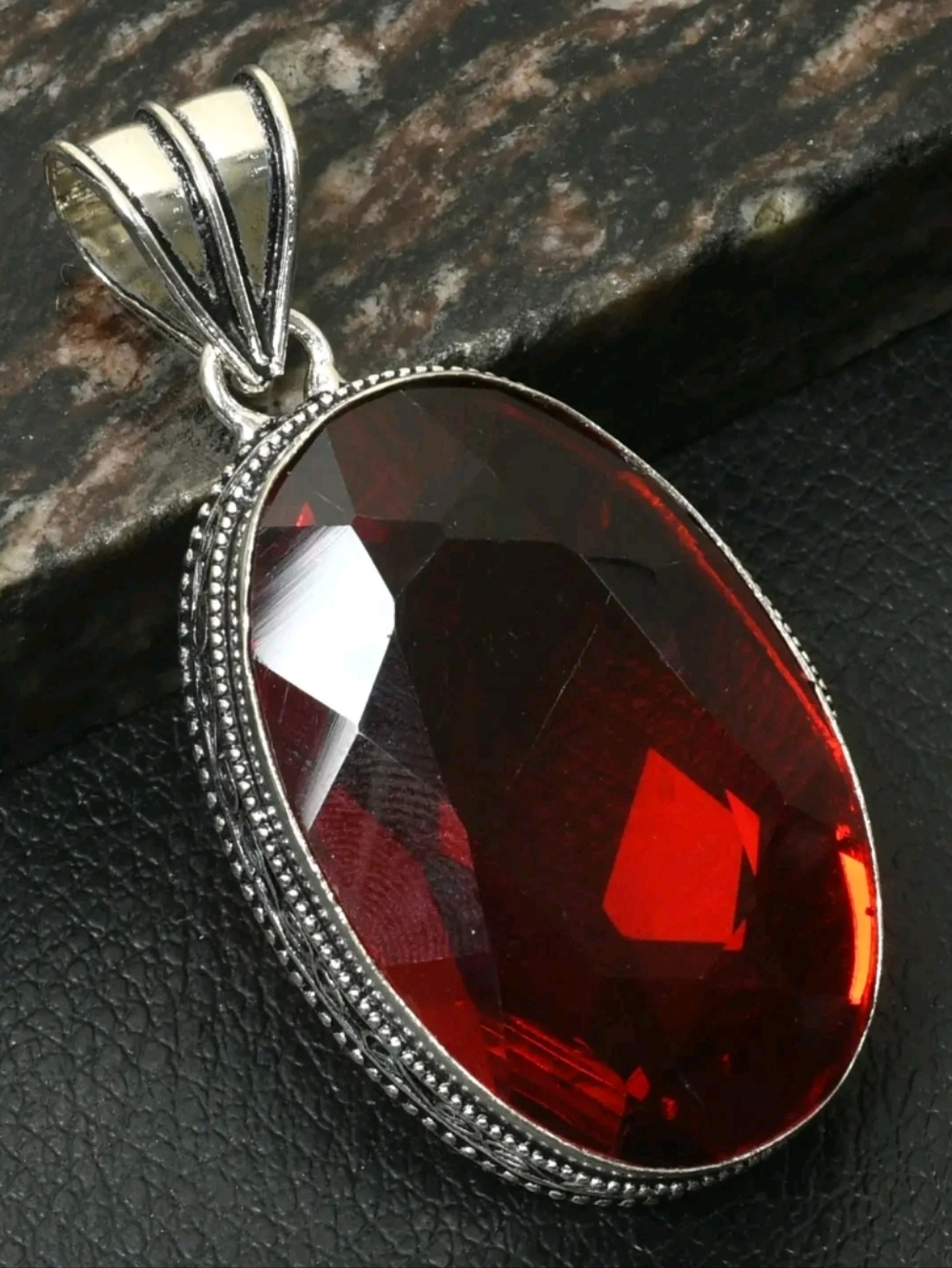 Garnet Gemstone 925 Sterling Silver Handmade Antique Design Pendant Necklace
